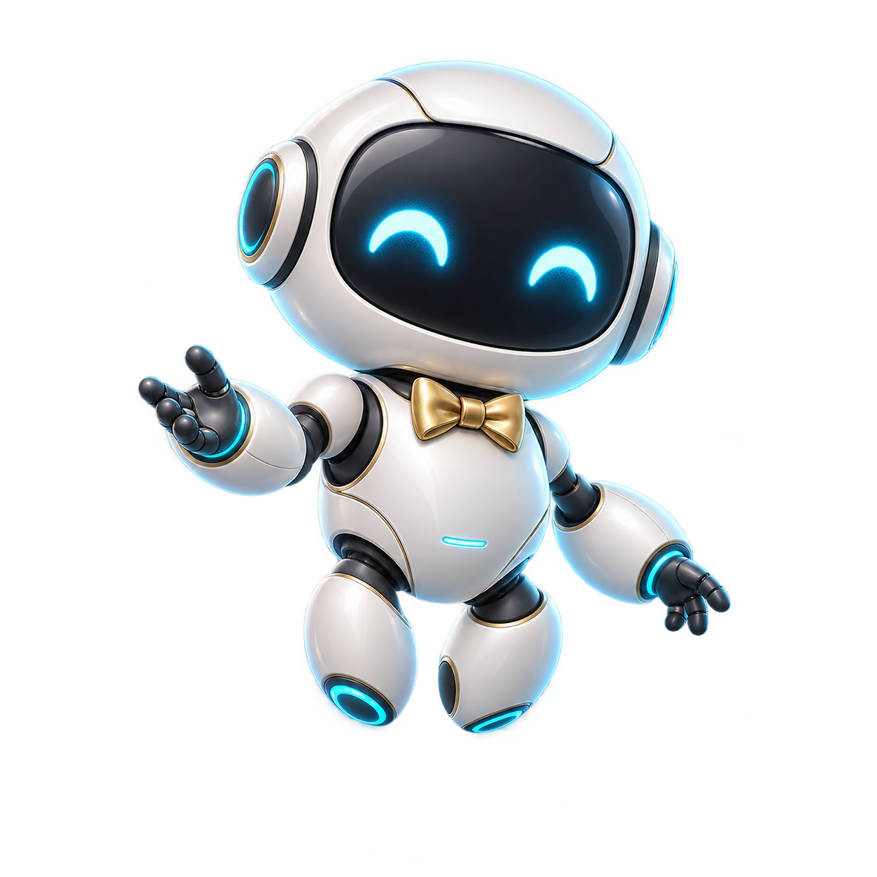 Genie, your friendly robot guide on a glowing star stage